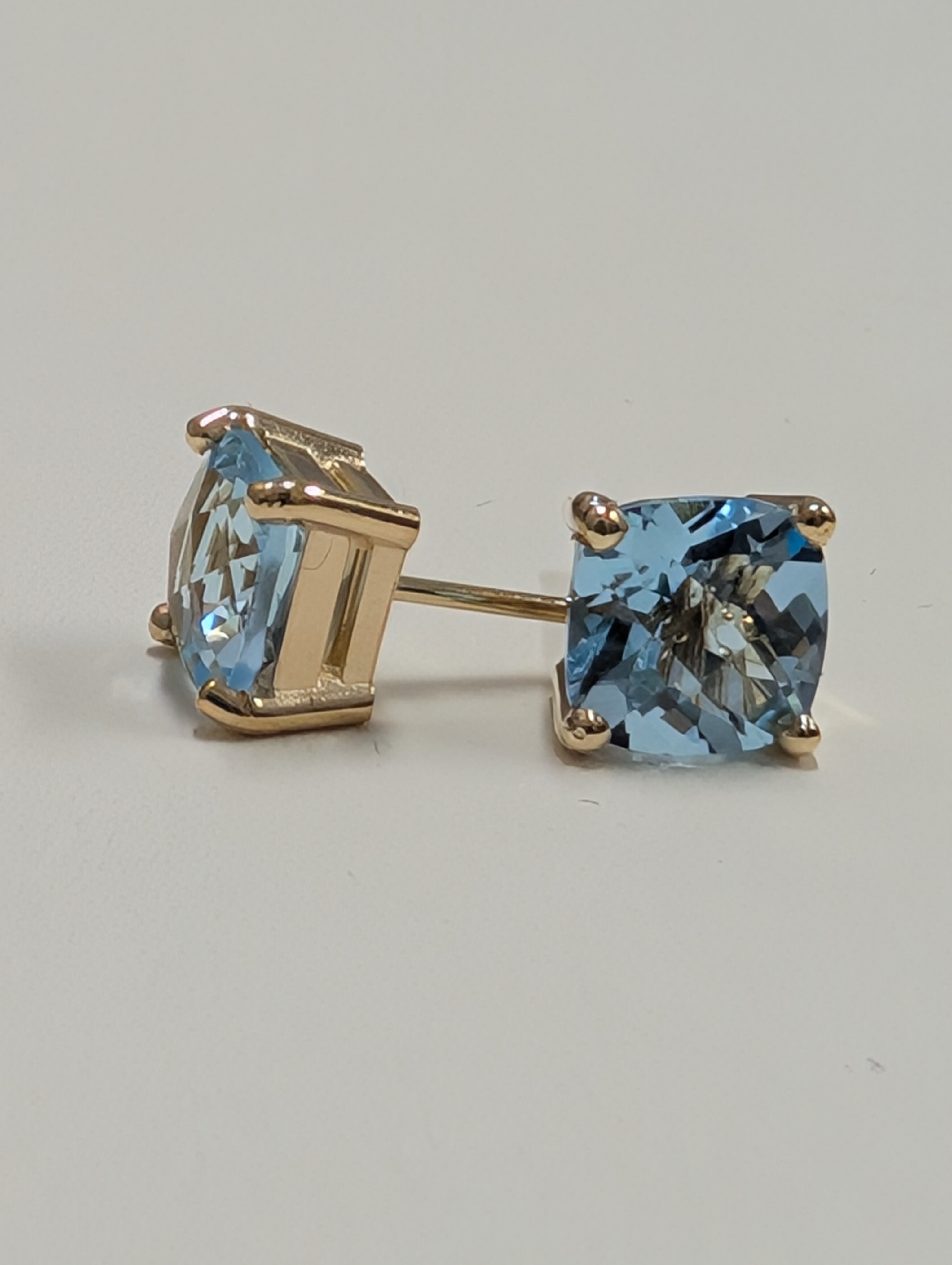 Cushion Cut Sky Blue Topaz Stud Earring image 3
