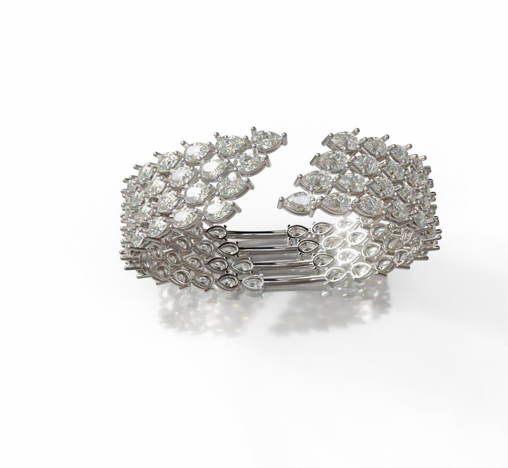 Fancy Pear Shapes Cluster Diamond Bangle image 1