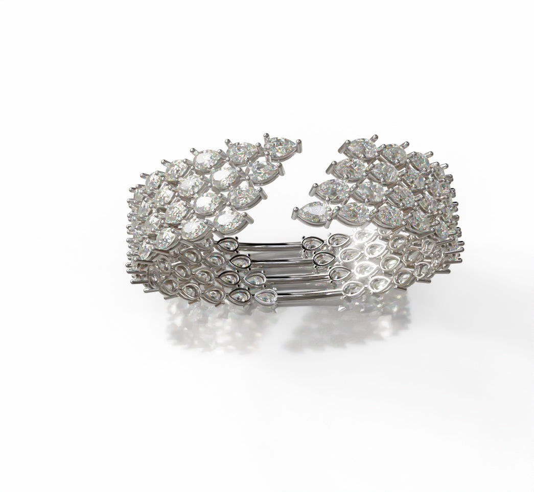 Fancy Pear Shapes Cluster Diamond Bangle image 1