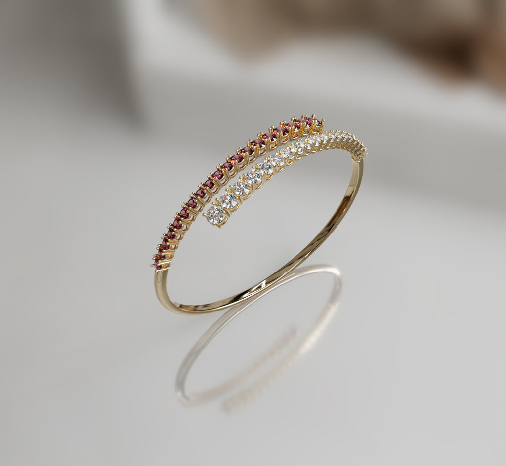 Single Row Wrap Garnet and Diamond Bangle image 6