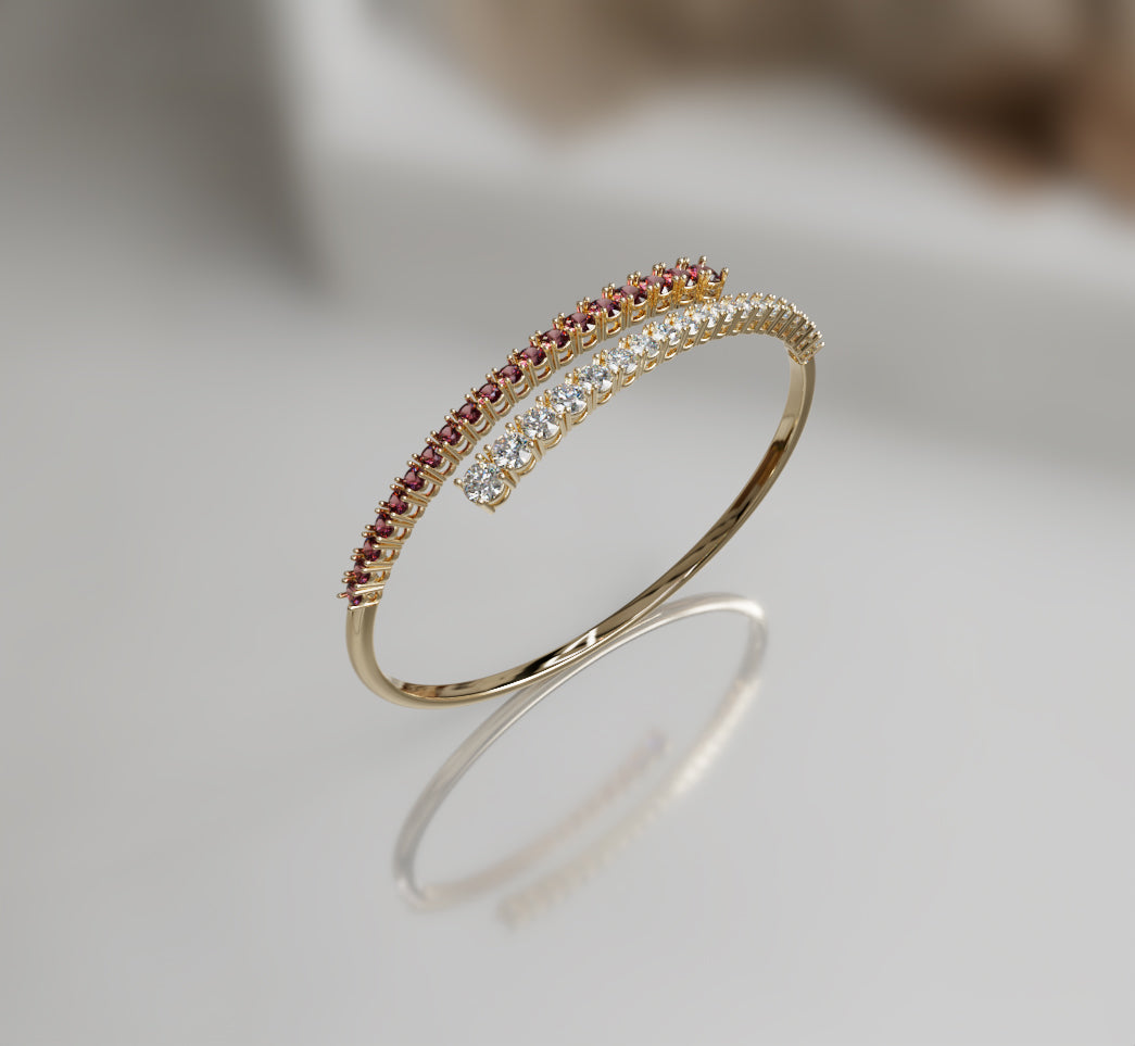 Single Row Wrap Garnet and Diamond Bangle image 6