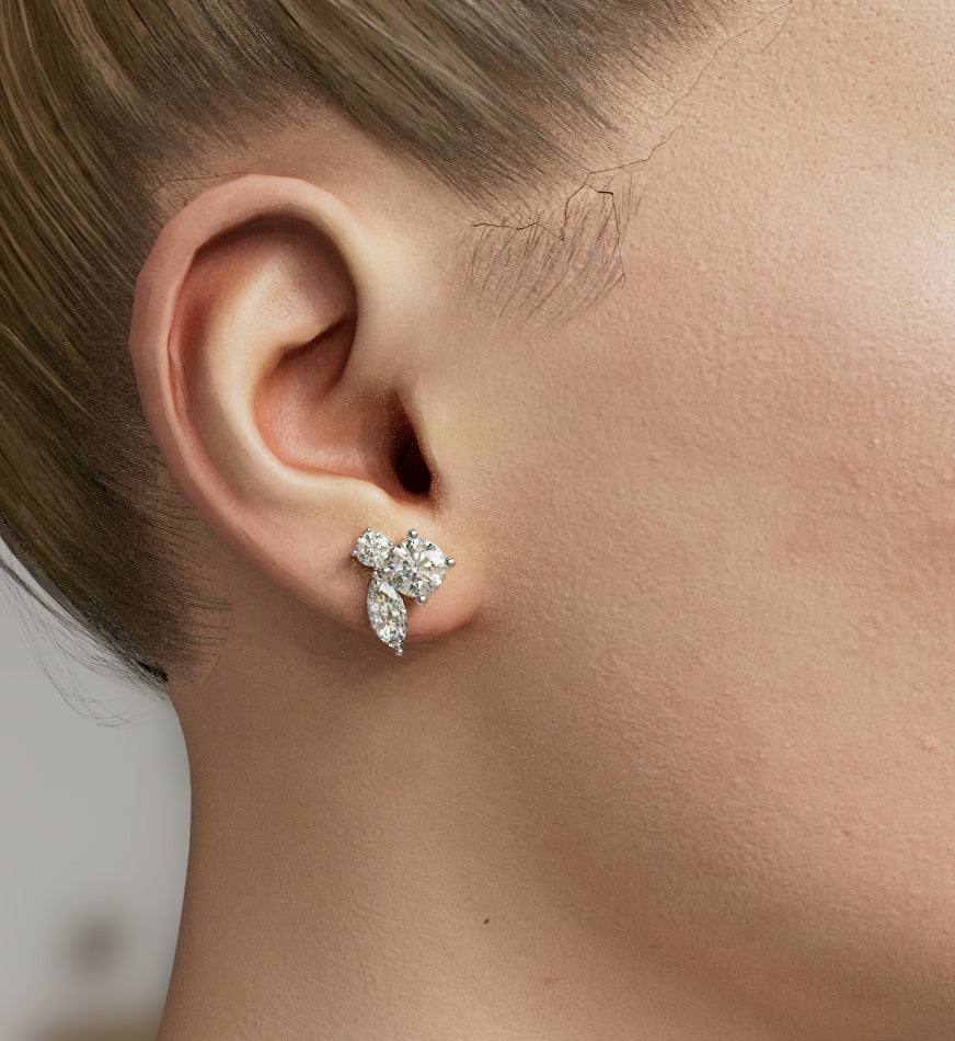 Marquise and Round Diamond Cluster Stud Earring image 0