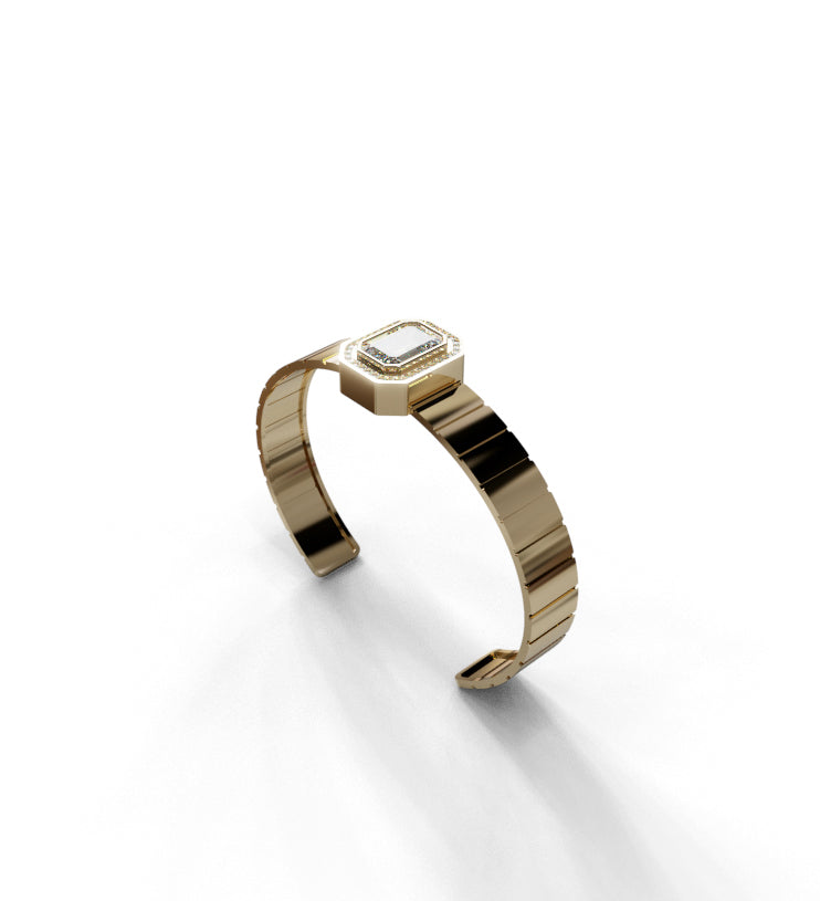 Watch Style 3ct Emerald Center Halo Diamond Bangle image 3