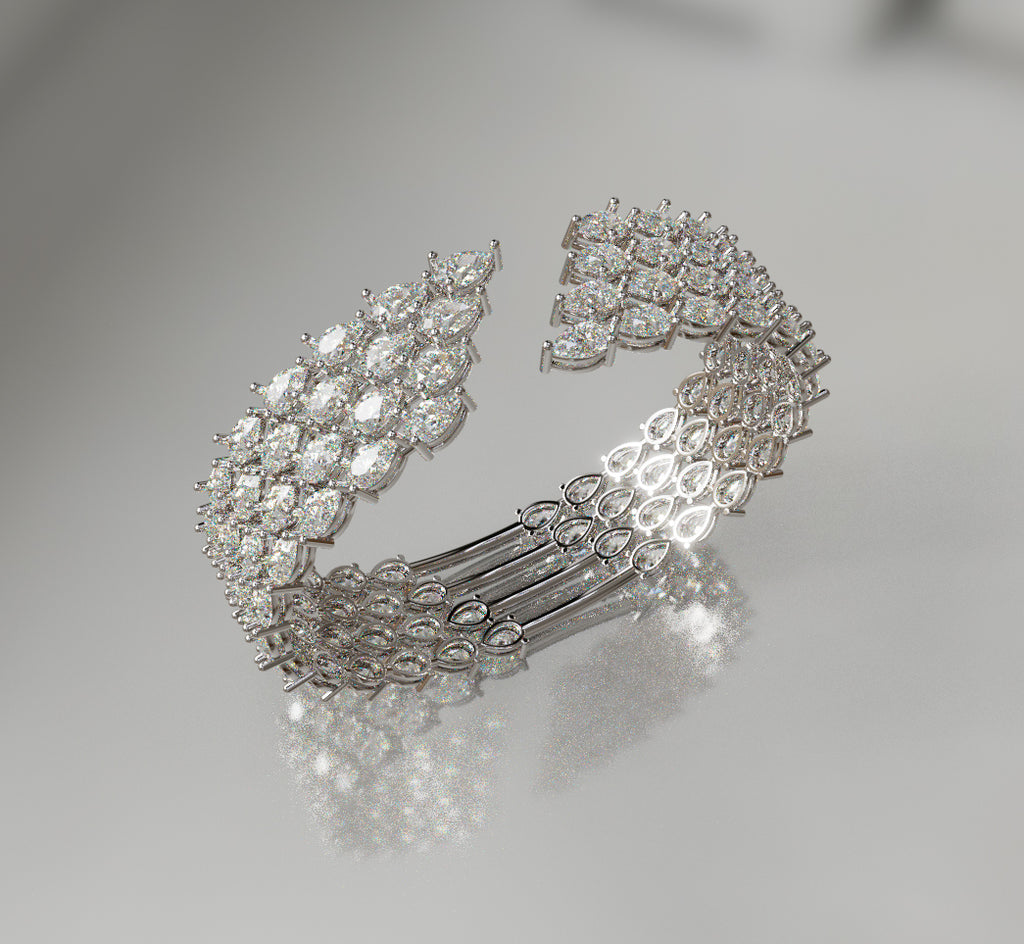 Fancy Pear Shapes Cluster Diamond Bangle image 7