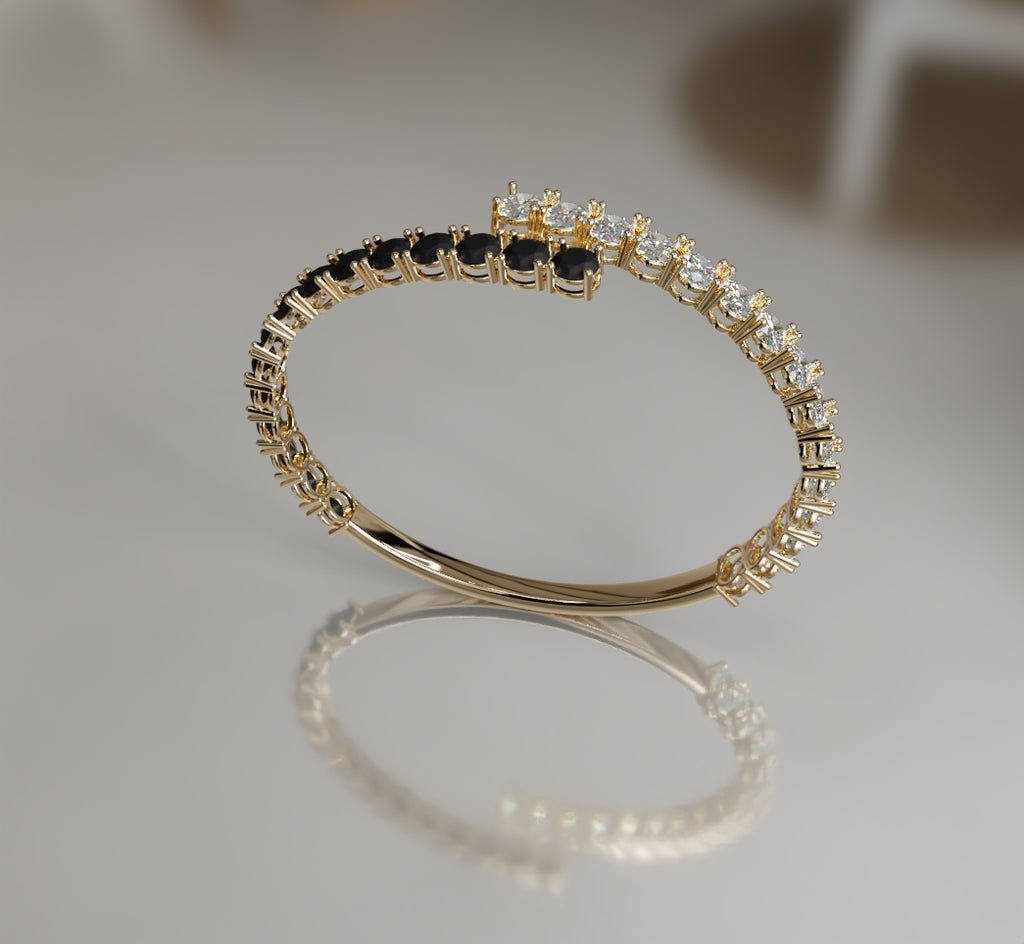 Round Black Onyx and Oval Diamond Bangle image 6