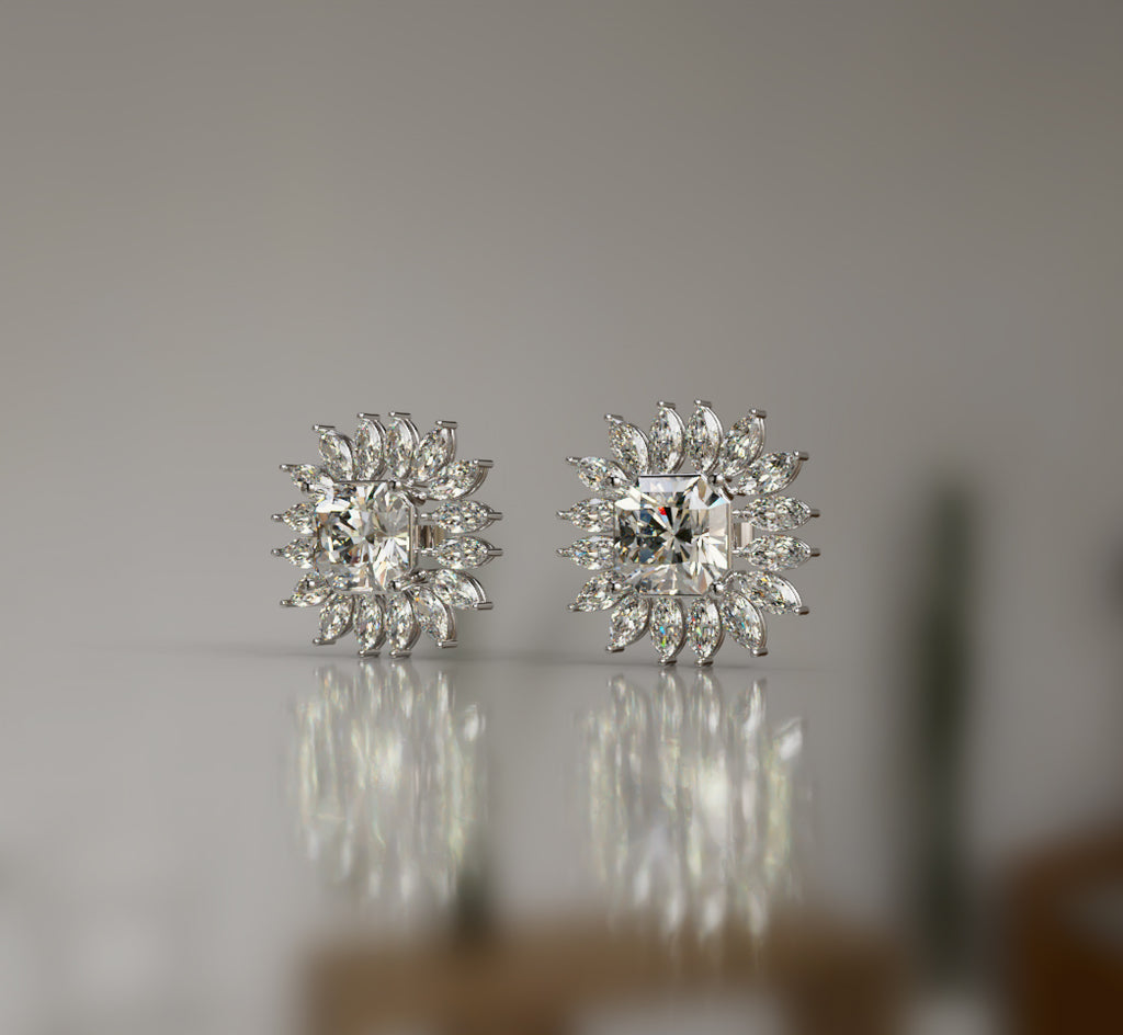 Radiant Center and Marquise Diamond Stud Earring image 2