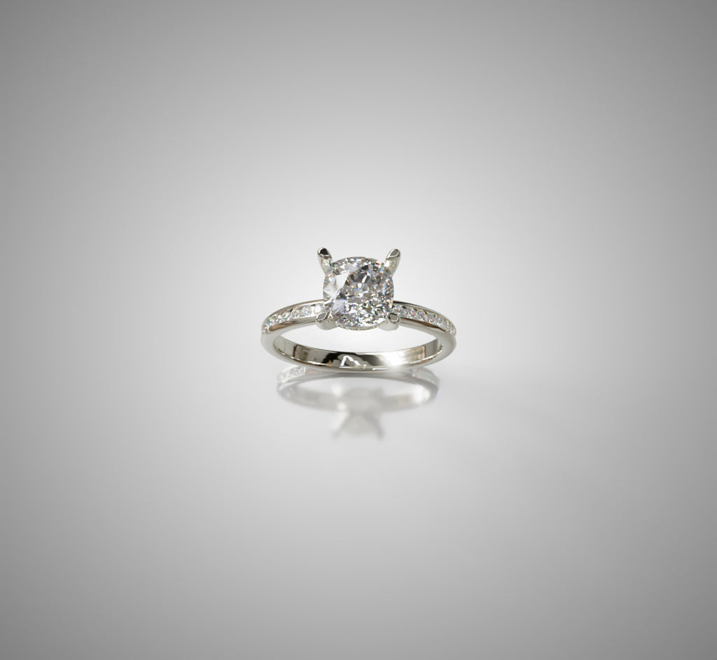 2ct Hidden Halo Cushion Center Channel Engagement Ring image 10