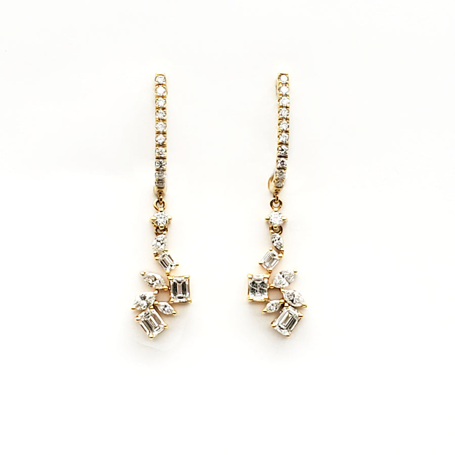 Emerald, Marquise and Round Diamond Earring