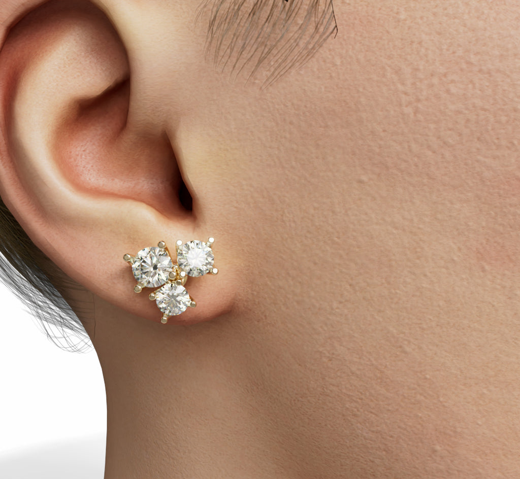 Three Stone Round Stud Earring image 0