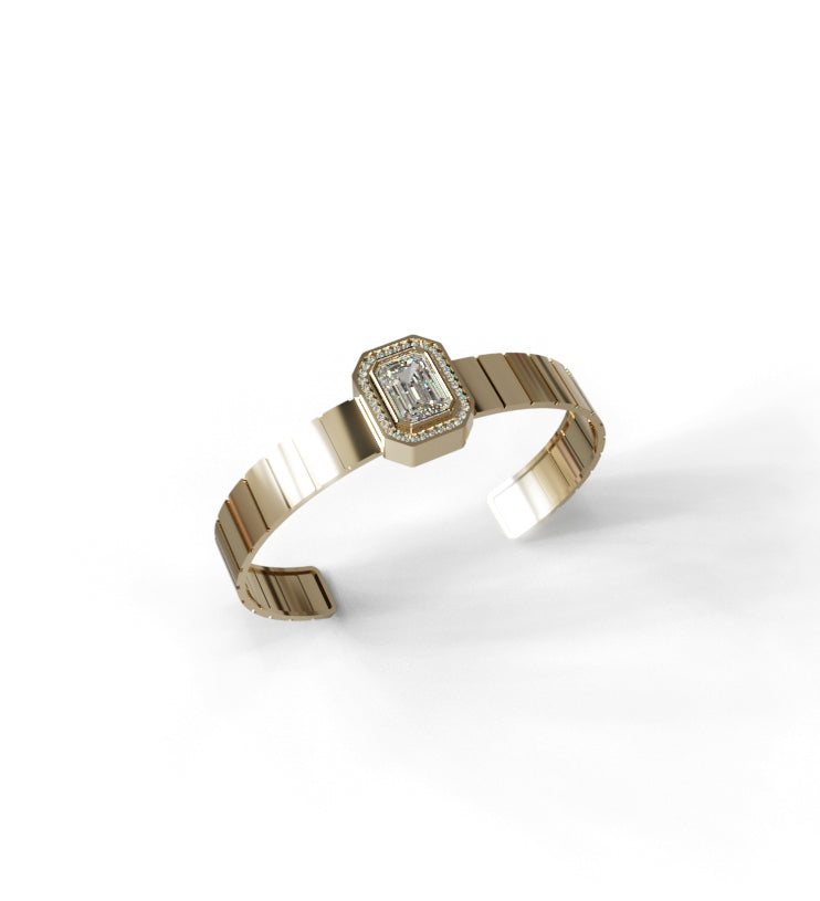 Watch Style 3ct Emerald Center Halo Diamond Bangle image 5