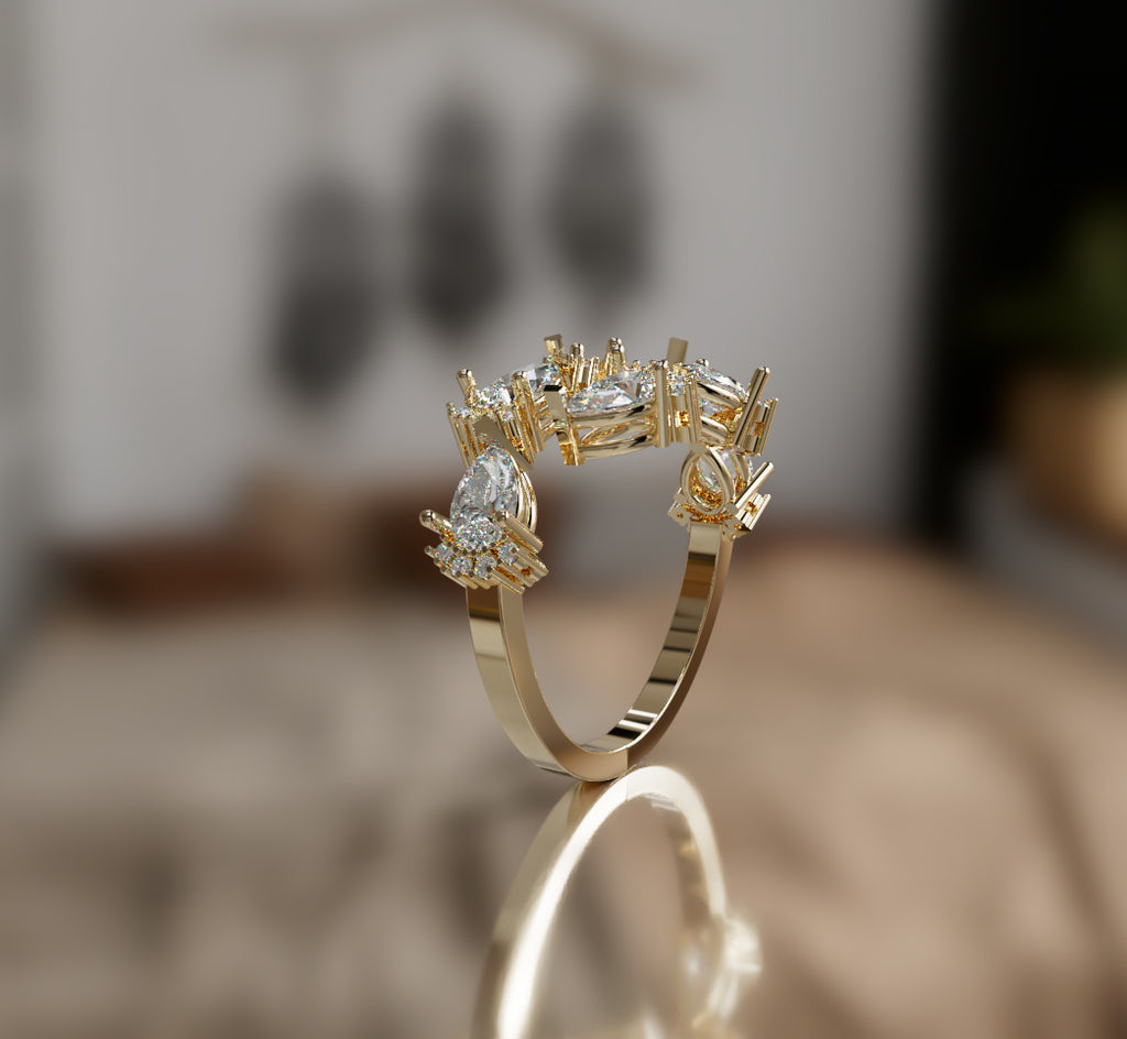 Pear and Round Curved Diamond Ring image 5