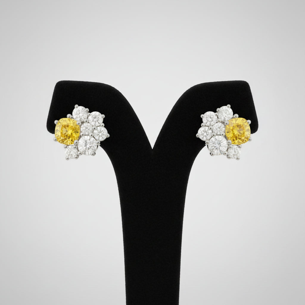 Aurora Bloom Cushion-Center Diamond Floral Cluster Studs image 4