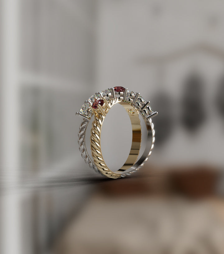 Rope Design Fancy Genuine Garnet and Diamond Criss Cross Ring image 4