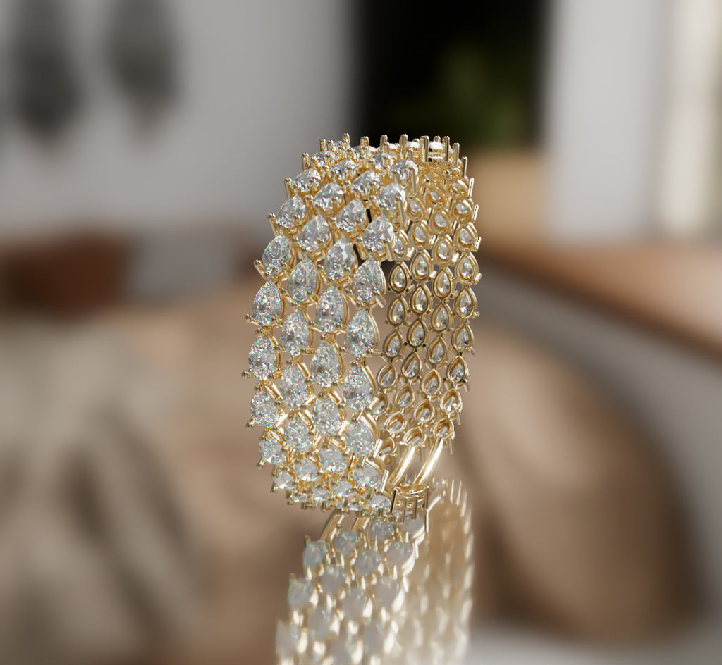 Fancy Pear Shapes Cluster Diamond Bangle image 0