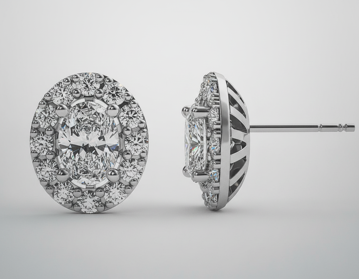Oval Brilliance Diamond Halo Stud Earrings image 3