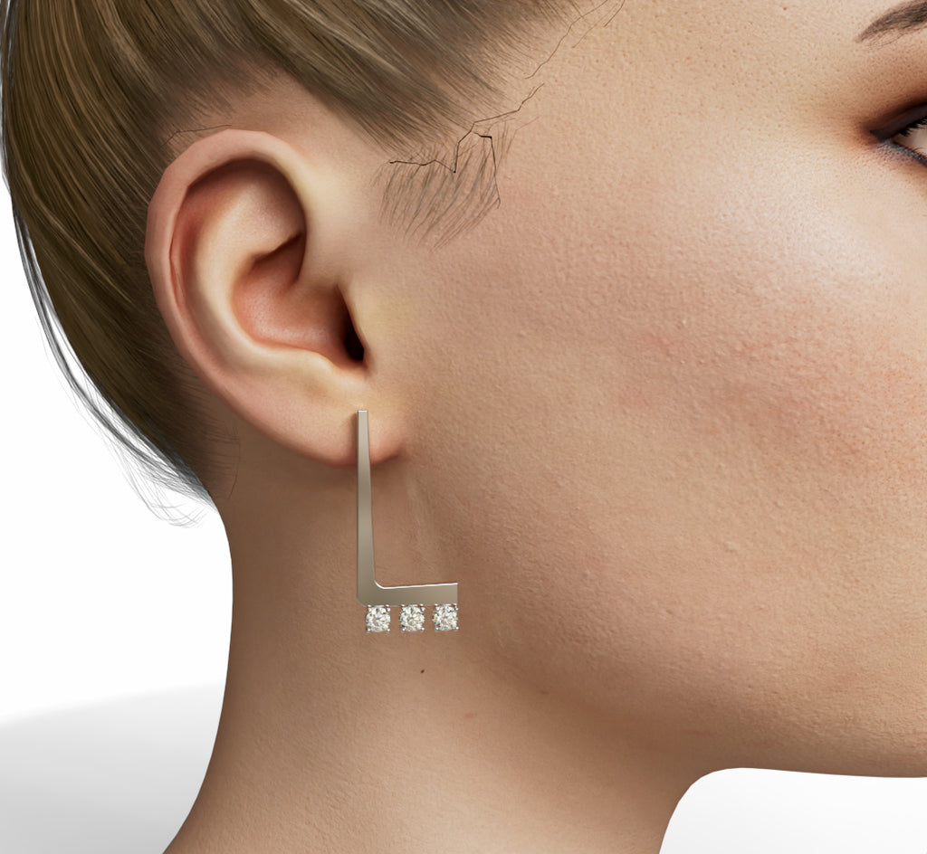 L Shape Solid Diamond Earring image 0
