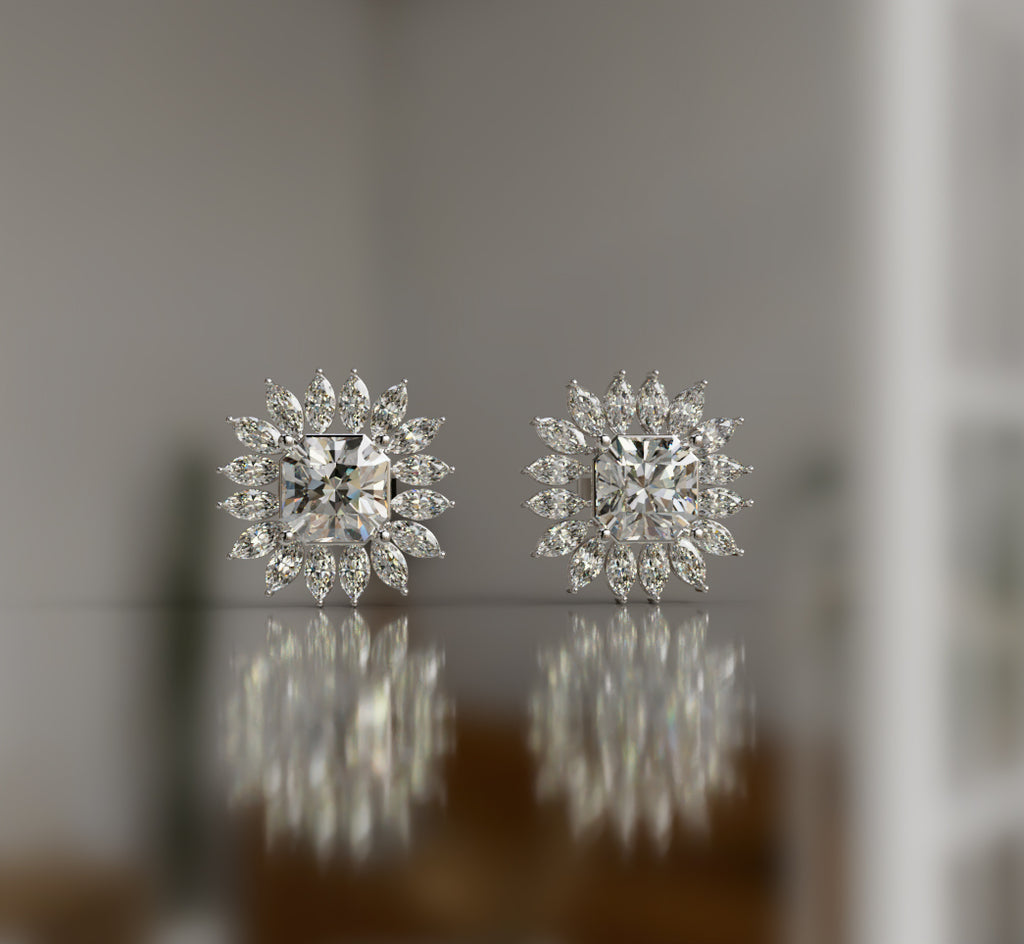 Radiant Center and Marquise Diamond Stud Earring image 5