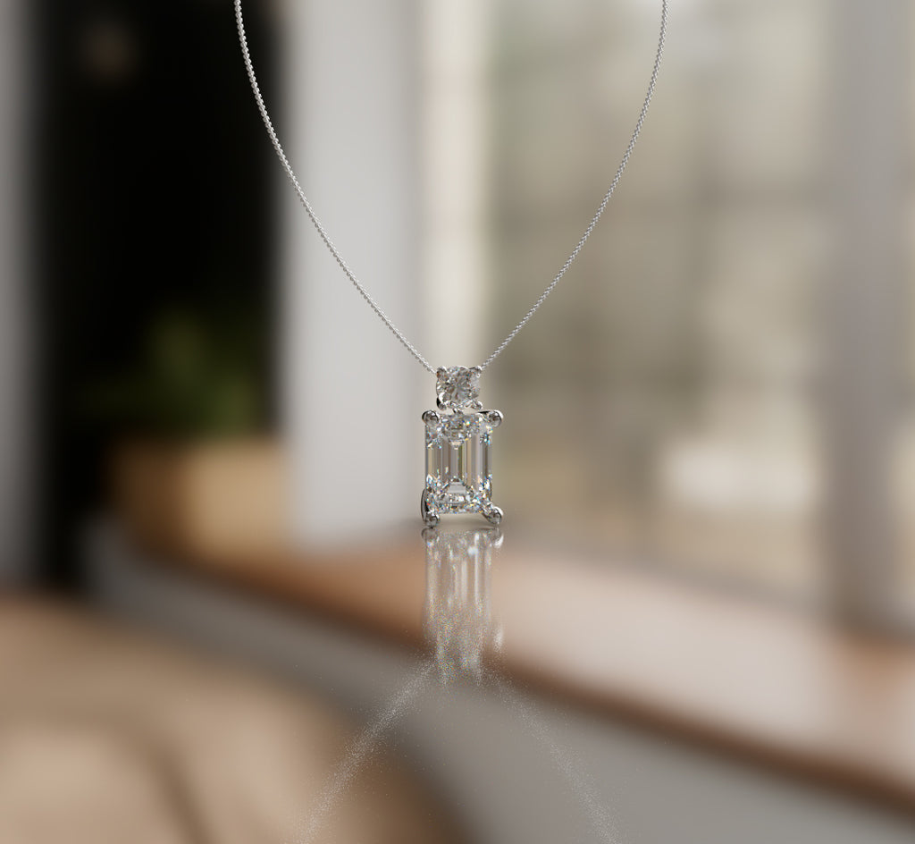 3ct Emerald and Half carat Round Diamond Dangle Pendant image 12