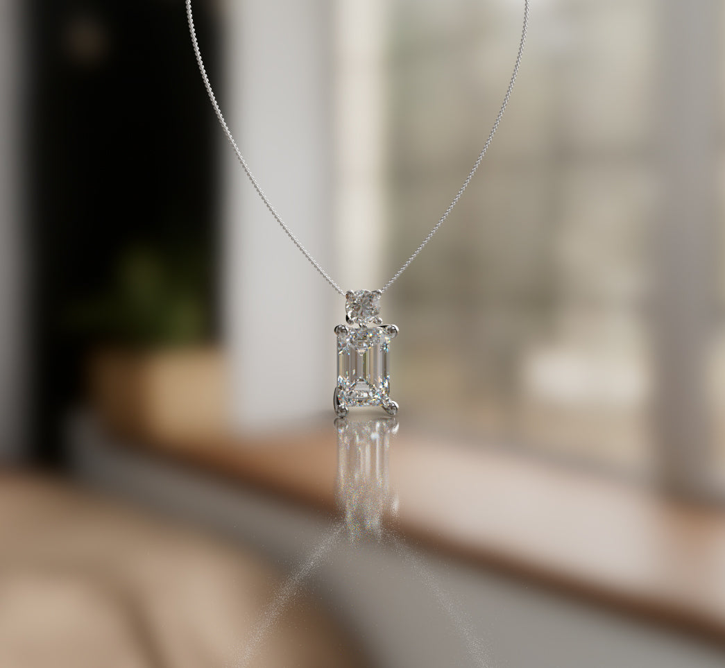 3ct Emerald and Half carat Round Diamond Dangle Pendant image 12