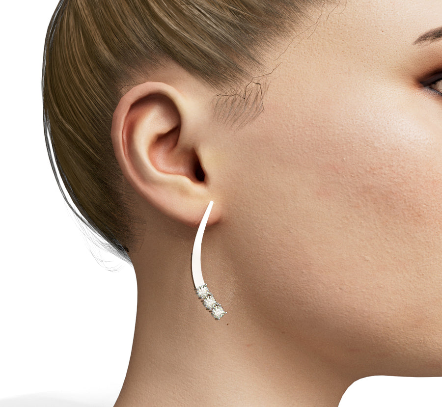 Solid Curved Diamond Dangle Earring