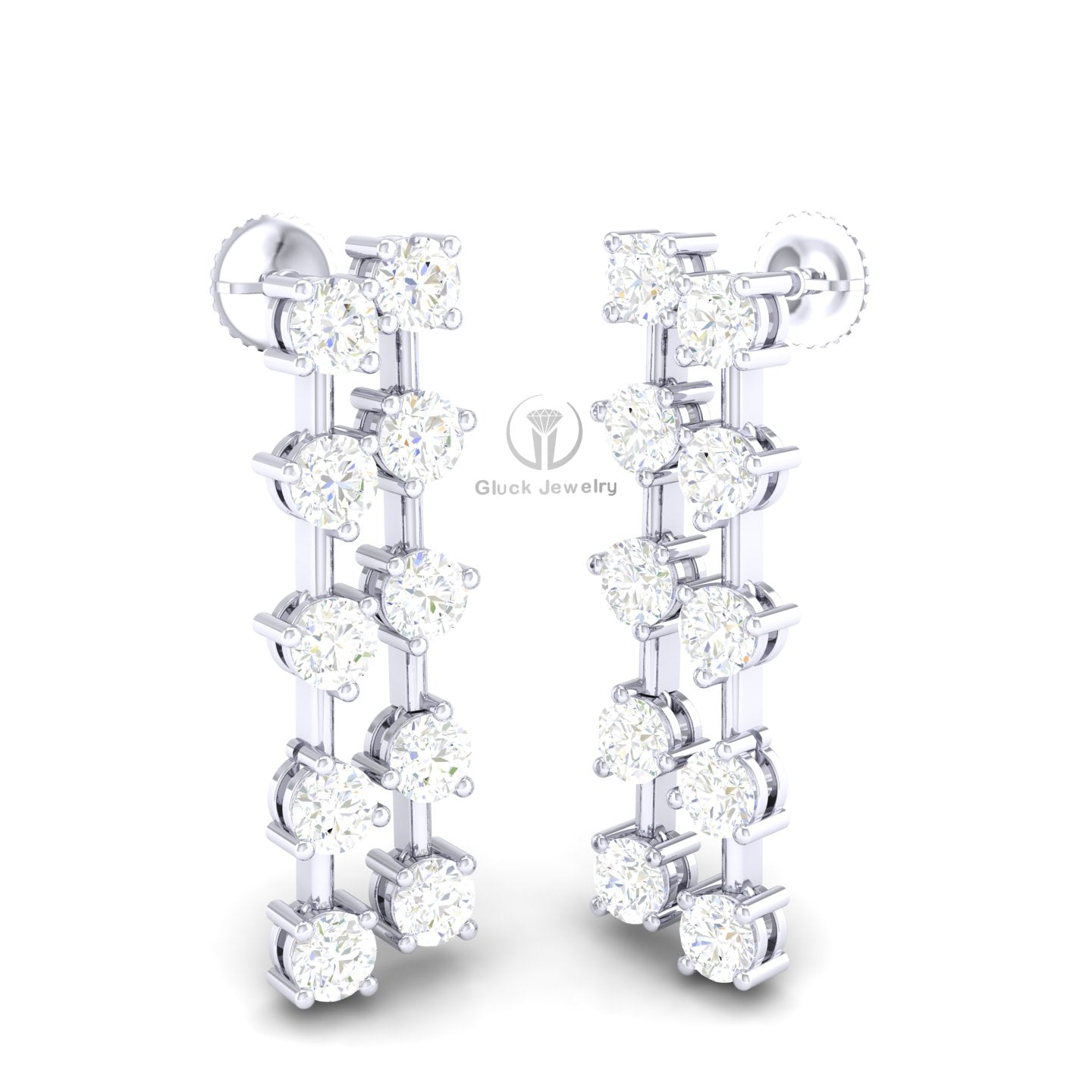 Double Row Diamond Dangle Earring image 2