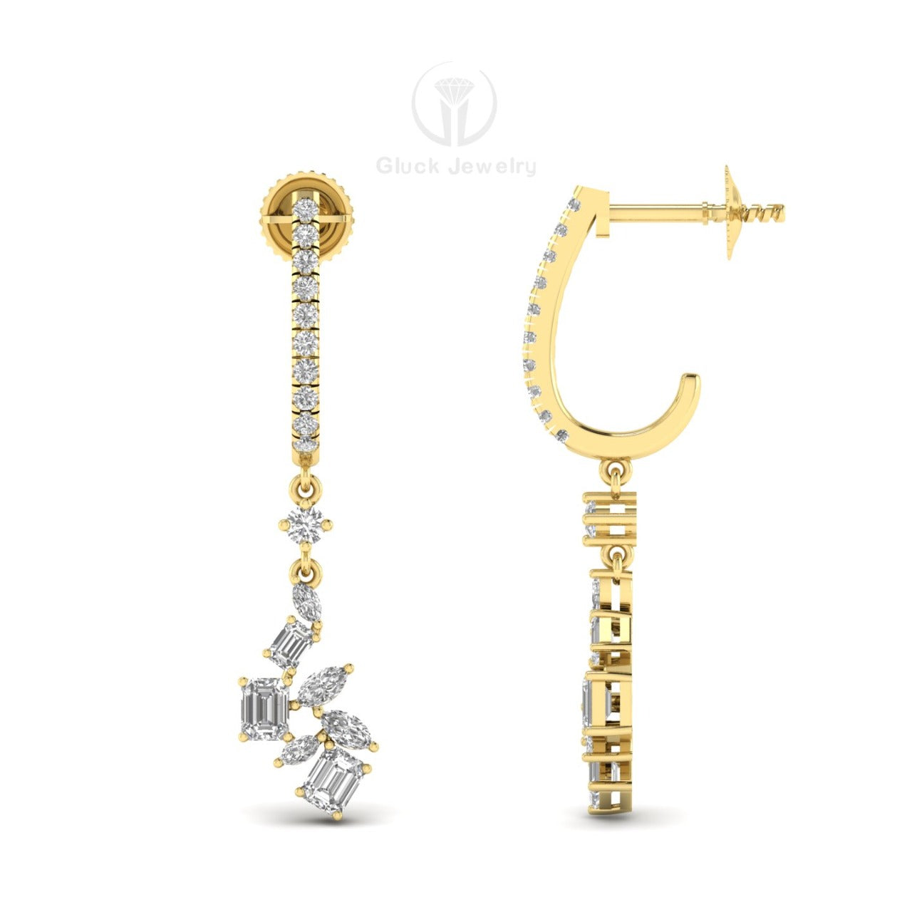 Emerald, Marquise and Round Diamond Earring image 7