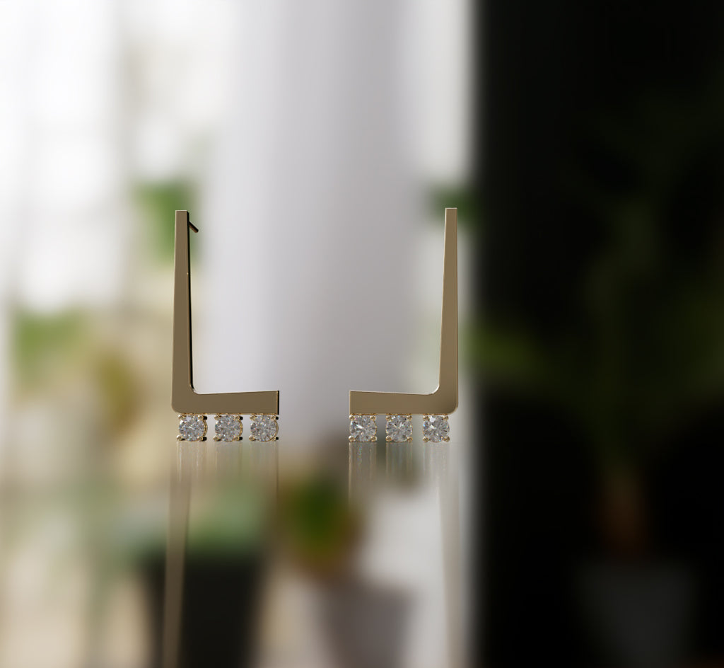 L Shape Solid Diamond Earring image 2