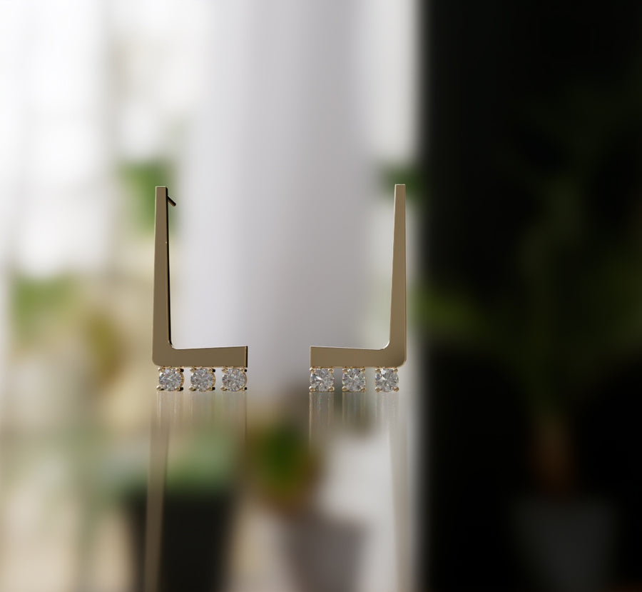L Shape Solid Diamond Earring