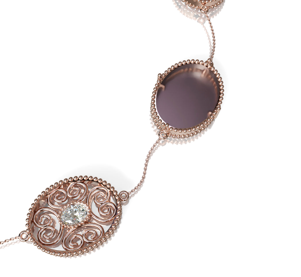 Mother of Pearl and Oval Diamond Chain Bracelet image 1