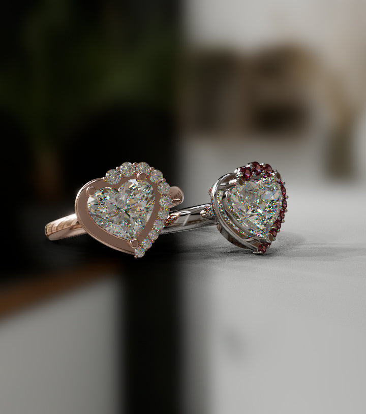 Half Halo 1.5ct Heart Shape Crown Fancy Ring image 3