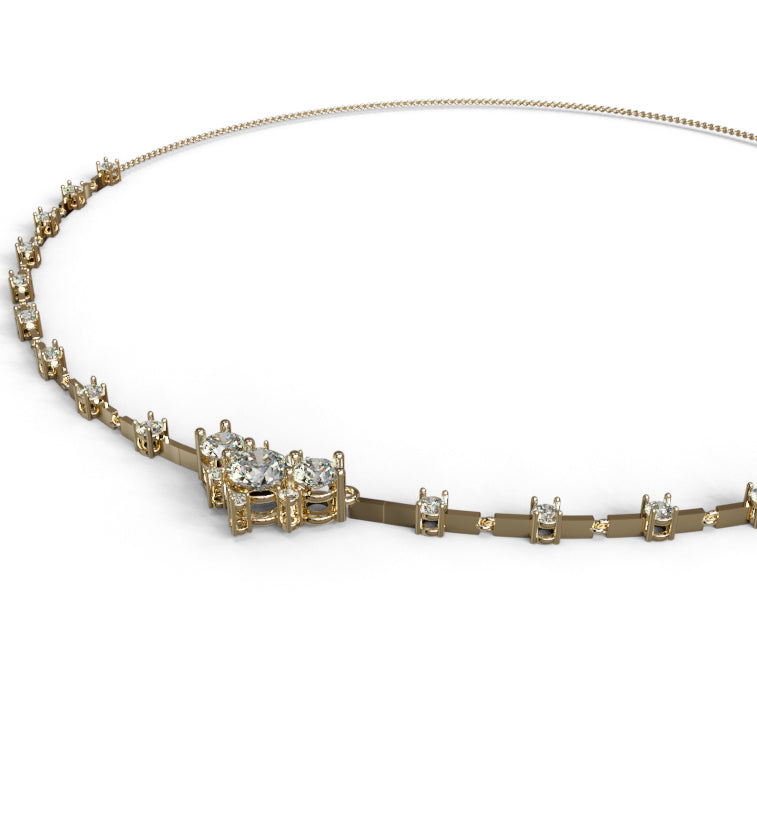 Three Stone Center Diamond Link Necklace image 3