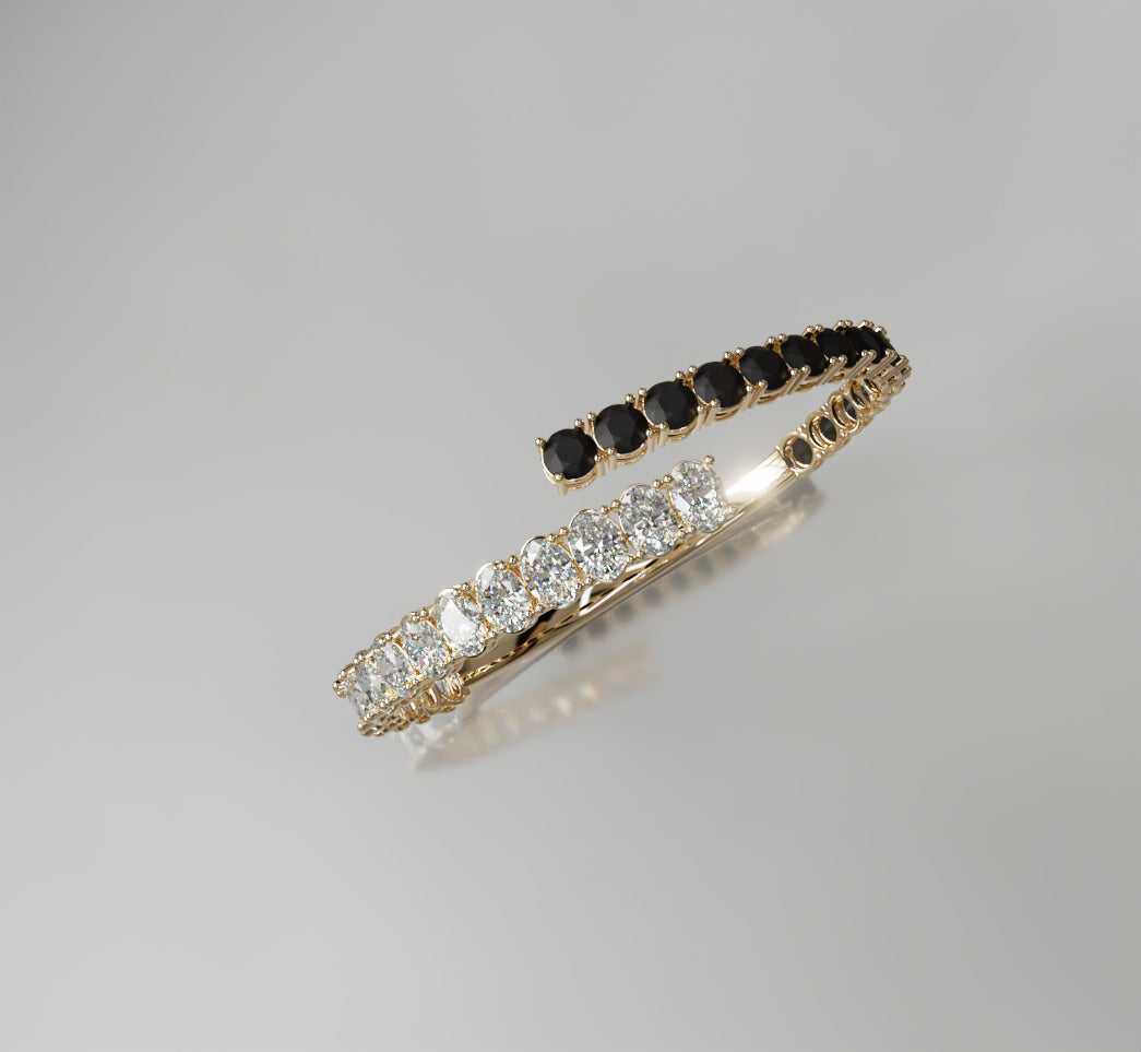 Round Black Onyx and Oval Diamond Bangle image 8