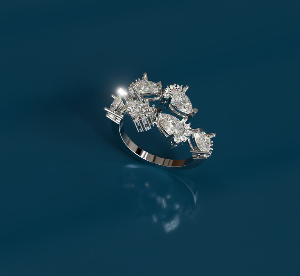Pear and Round Curved Diamond Ring image 13