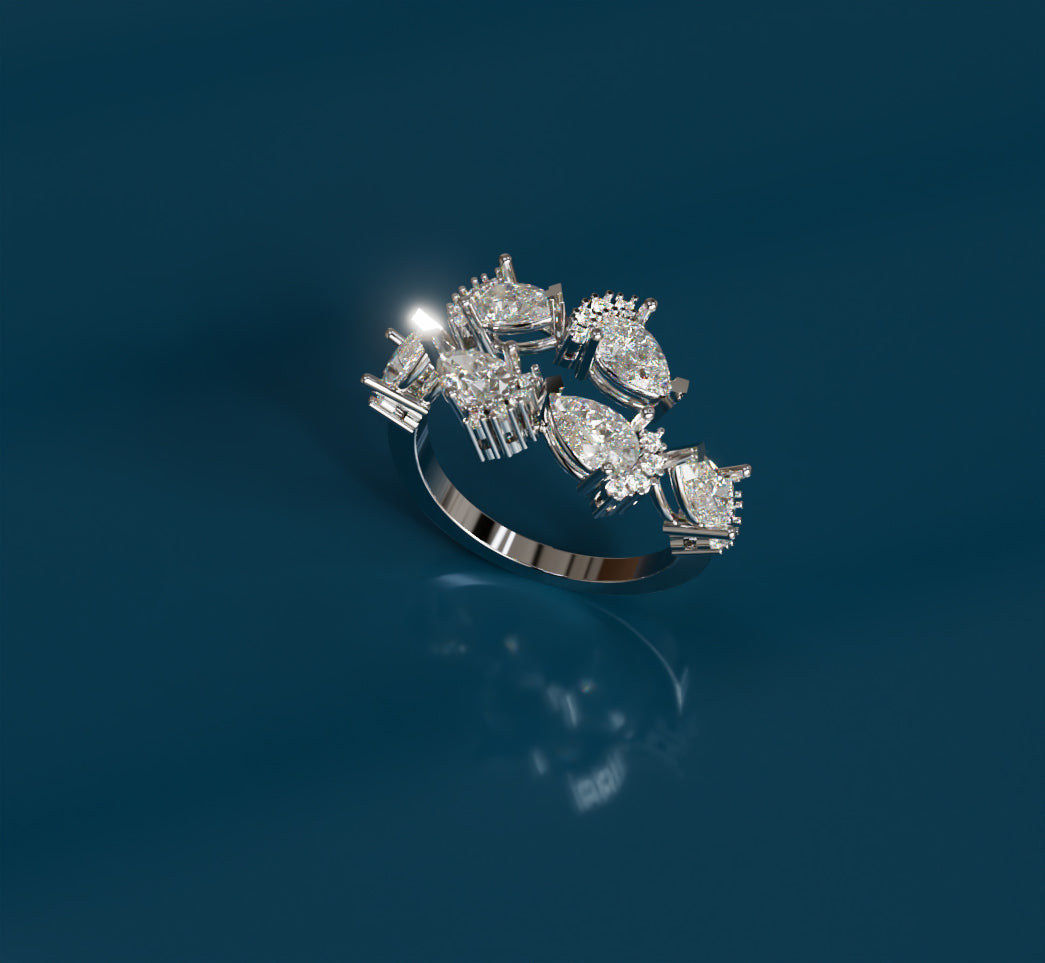 Pear and Round Curved Diamond Ring image 13