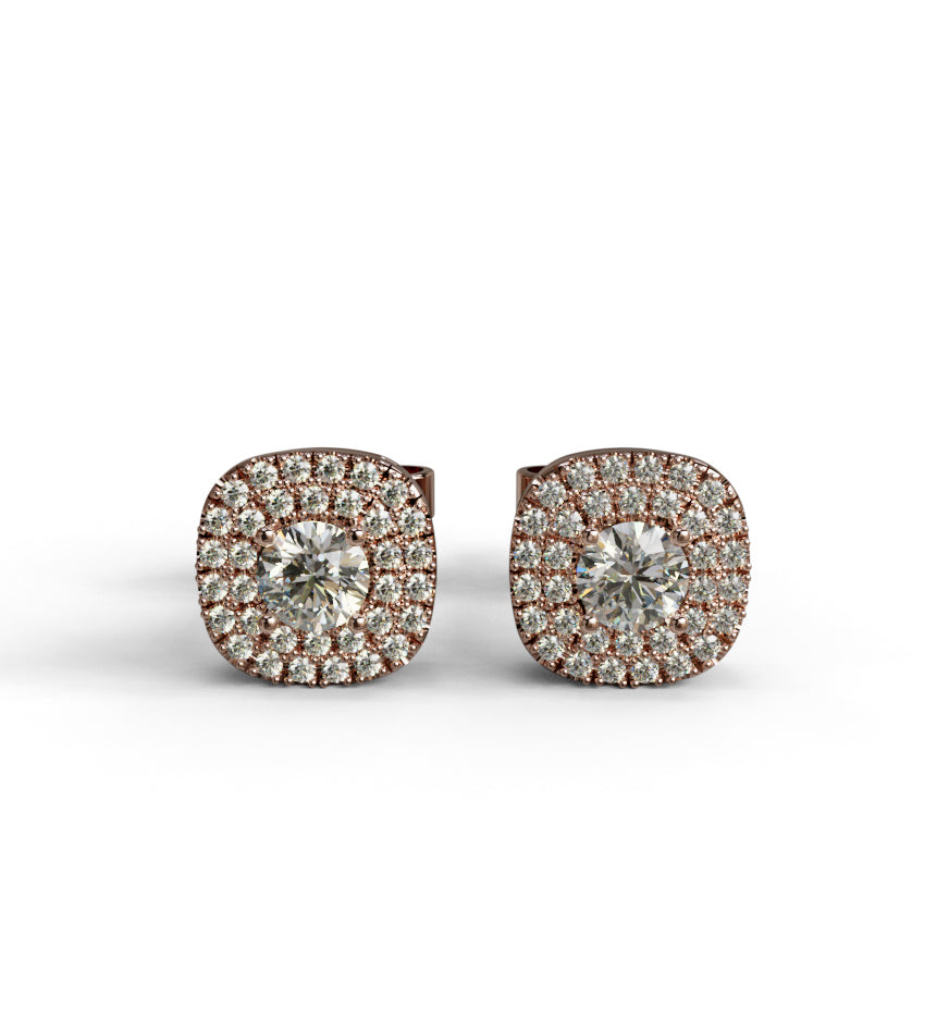 Double Halo Cushion Shape Diamond Stud Earring image 6