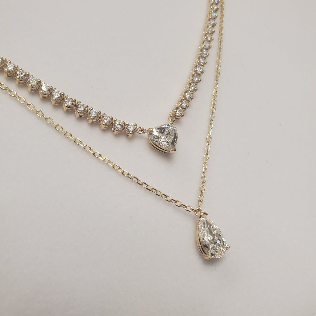 Double Row Heart & Pear Shape Diamond Tennis Necklace image 12