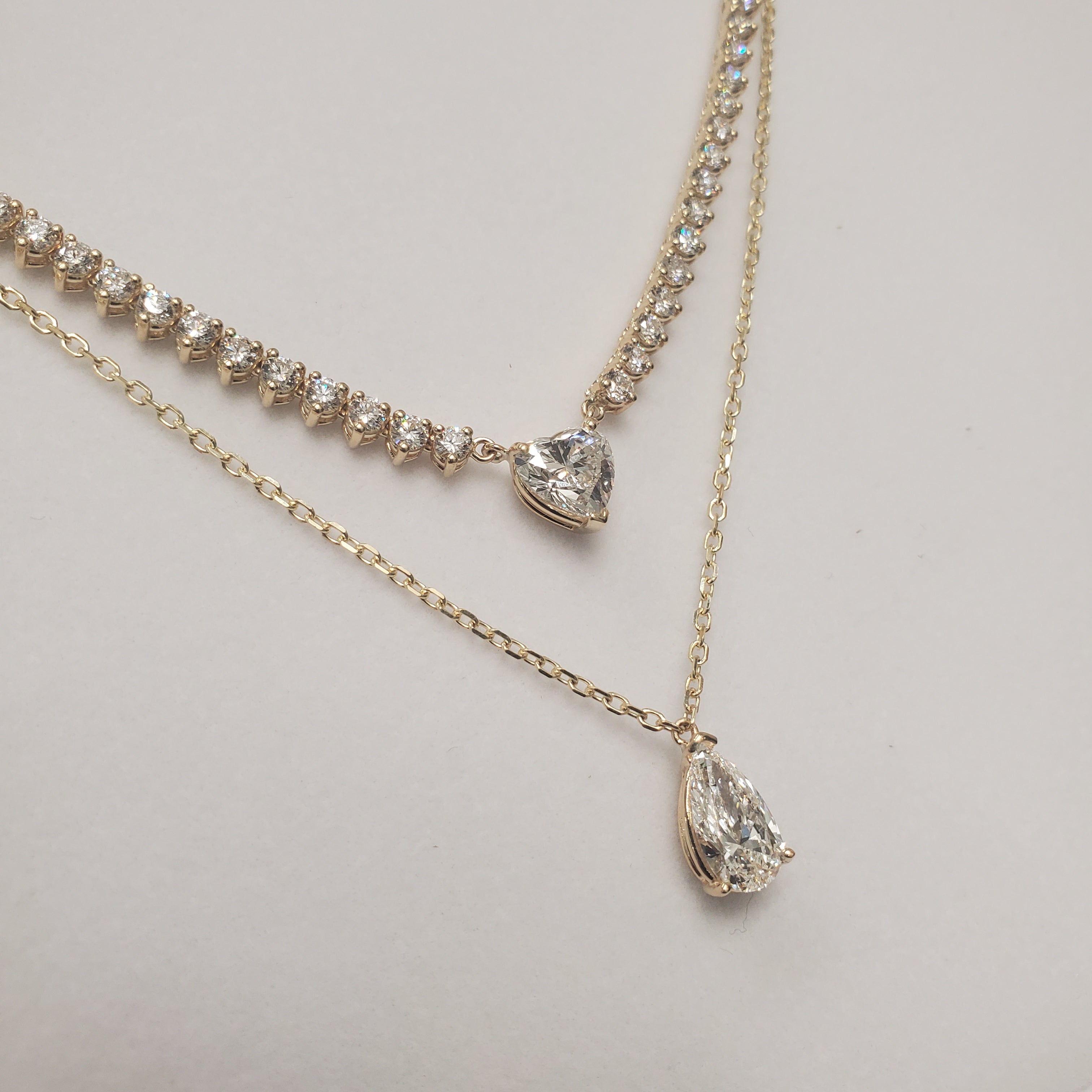 Double Row Heart & Pear Shape Diamond Tennis Necklace image 12