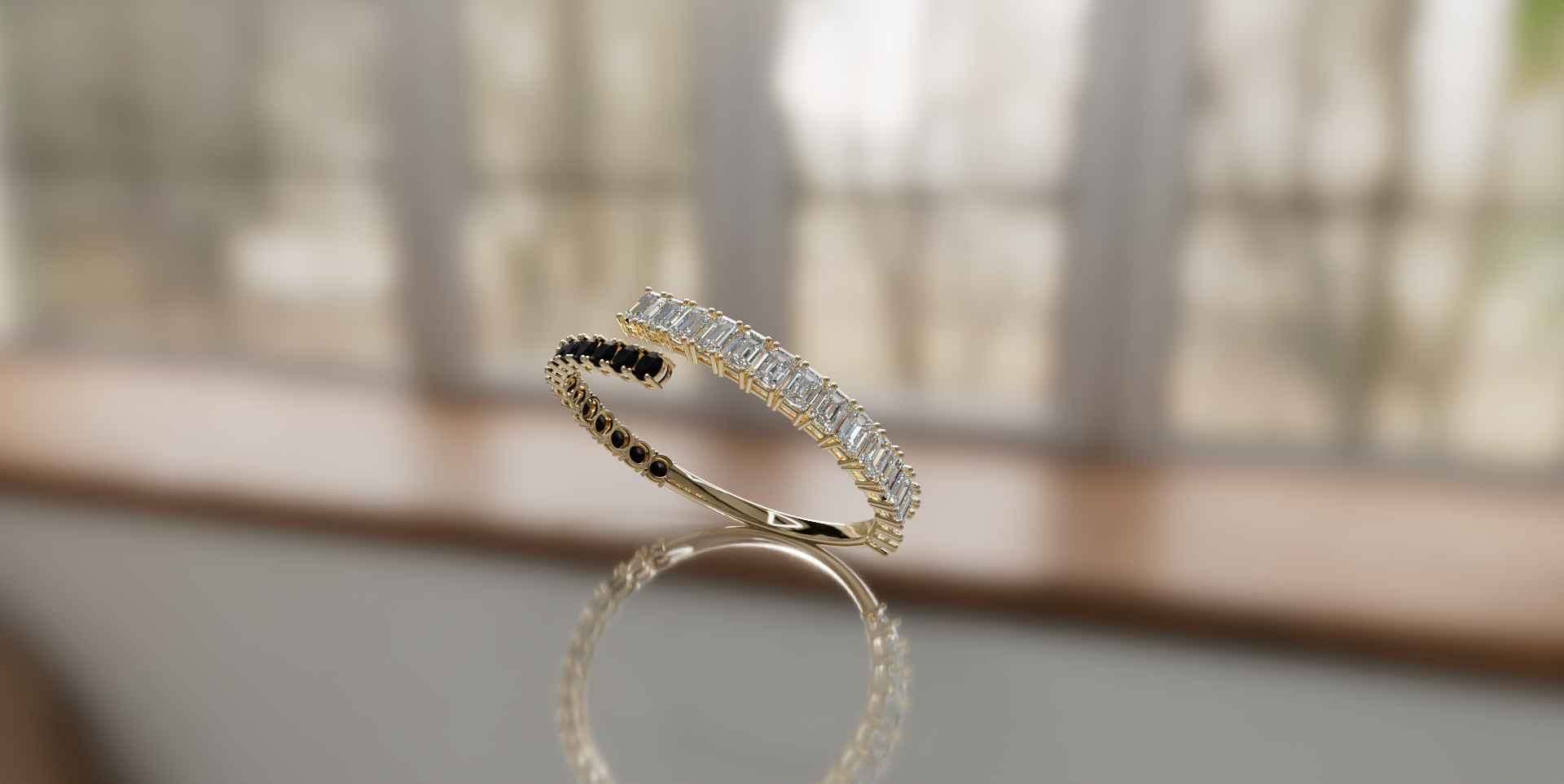 Round Black Onyx and Emerald Diamond Bangle image 1