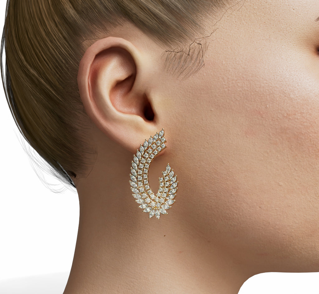 Peacock Tail Curved Diamond  Earring image 0