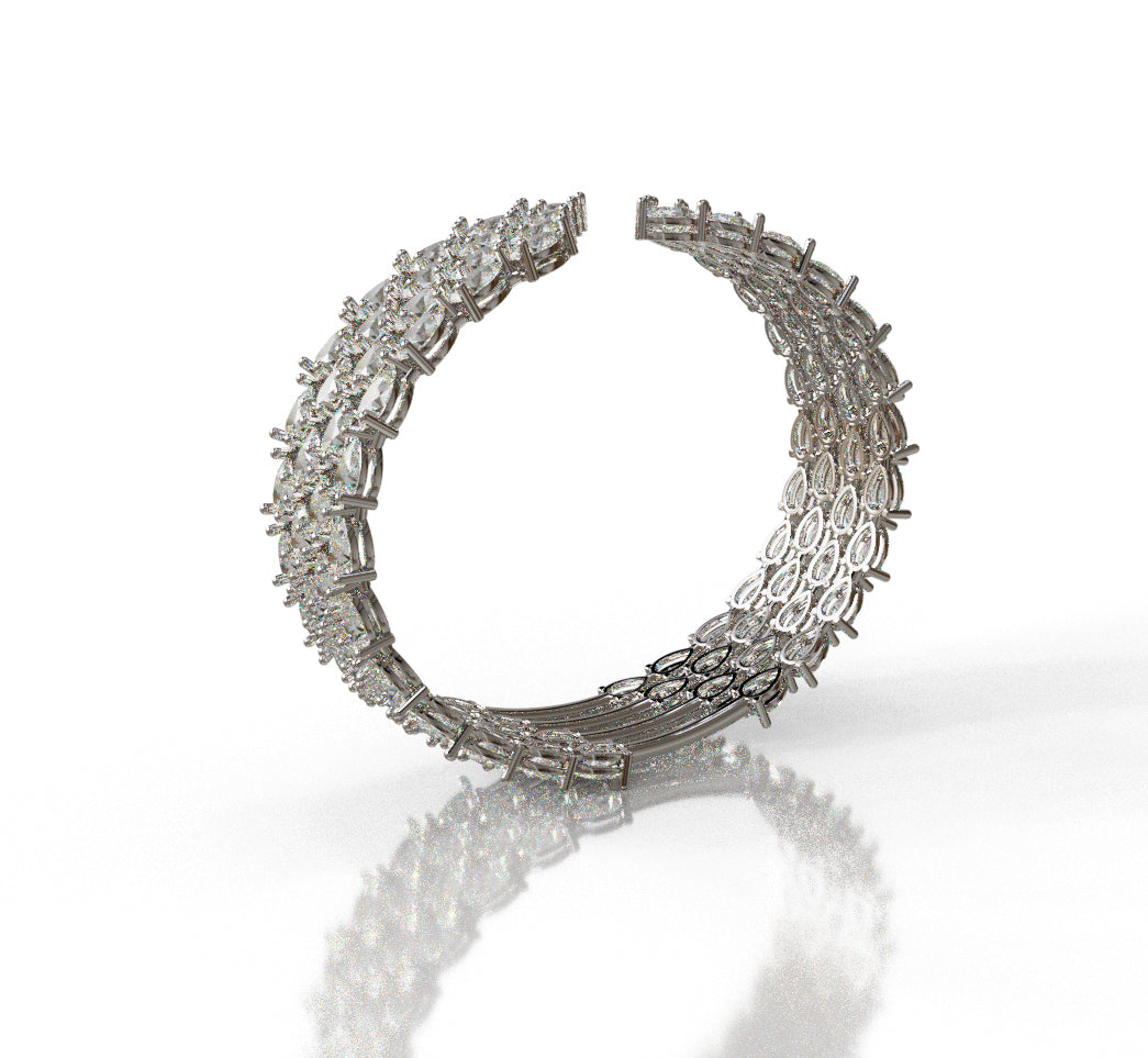 Fancy Pear Shapes Cluster Diamond Bangle image 4