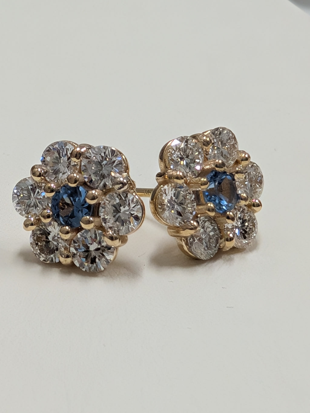 Flower Shaped Diamond & Blue Topaz Cluster Stud Earring image 5