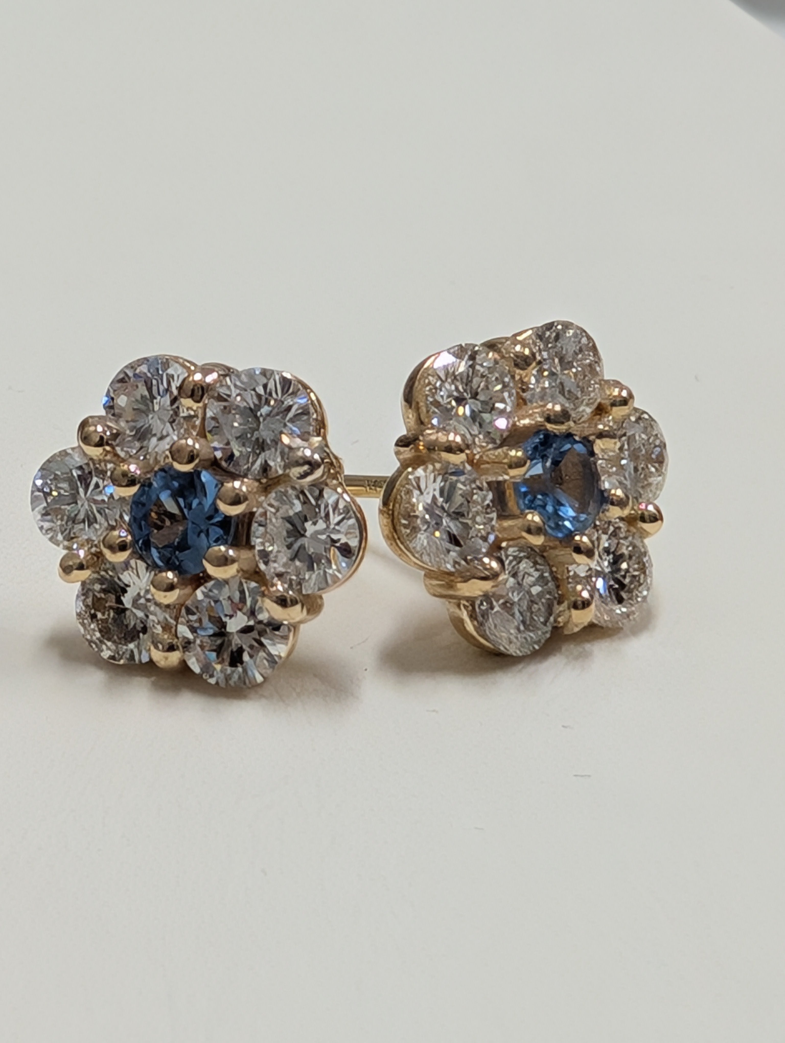 Flower Shaped Diamond & Blue Topaz Cluster Stud Earring image 5
