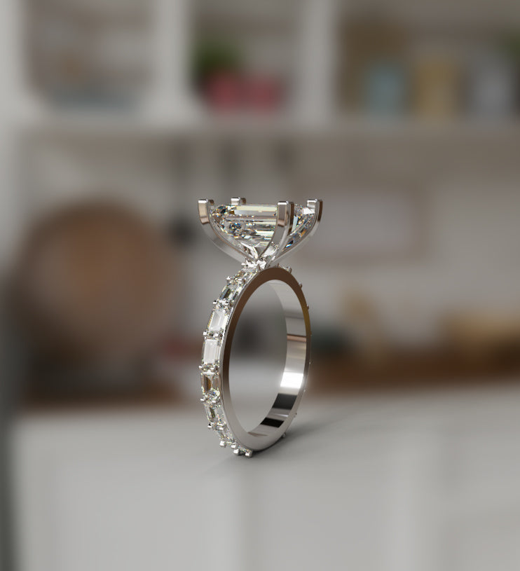 3ct Emerald Cut Center & Emerald Sides Diamond Engagement Ring image 3