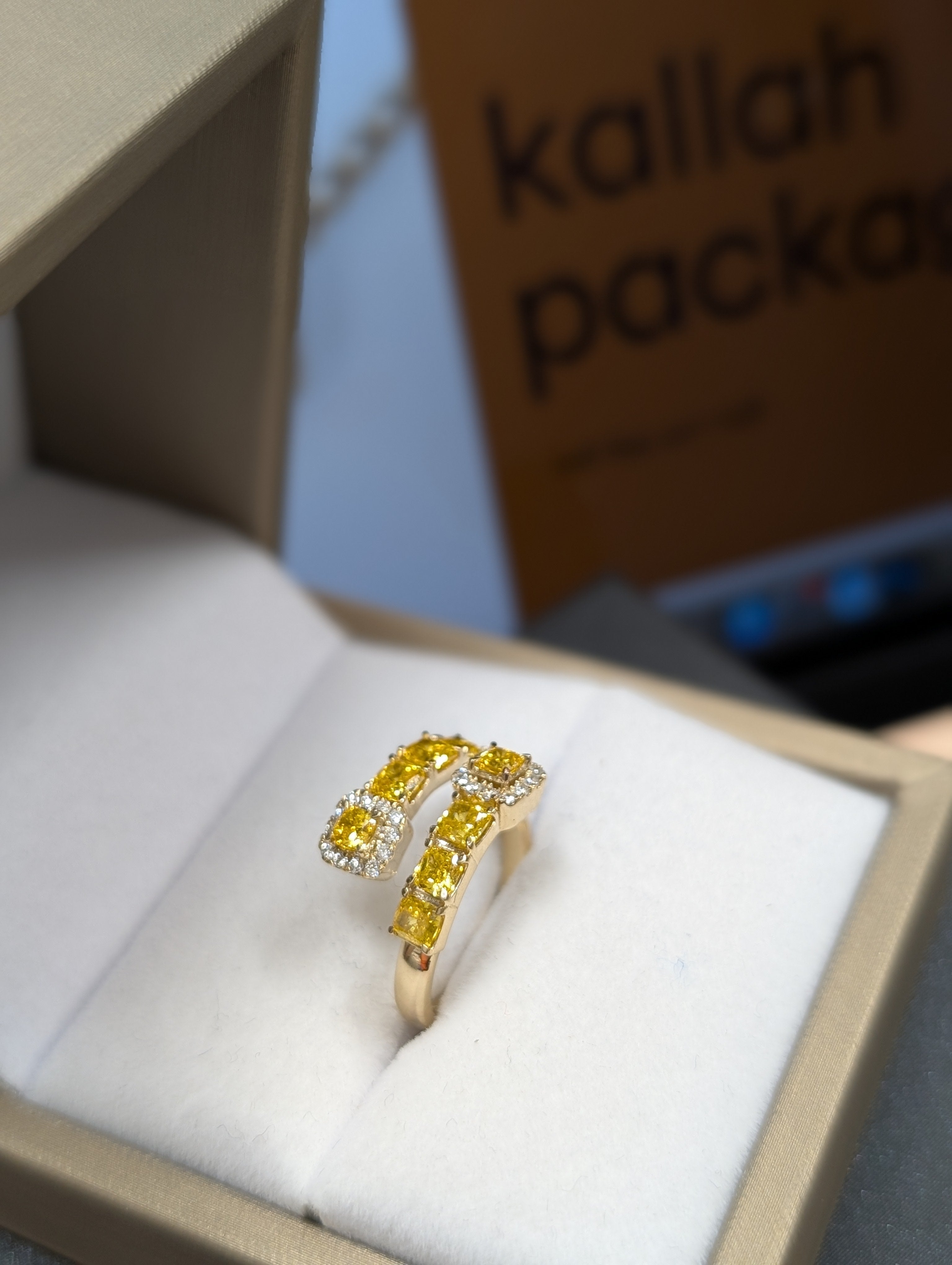 Yellow Cushion Cut Diamond Halo Split Ring image 1