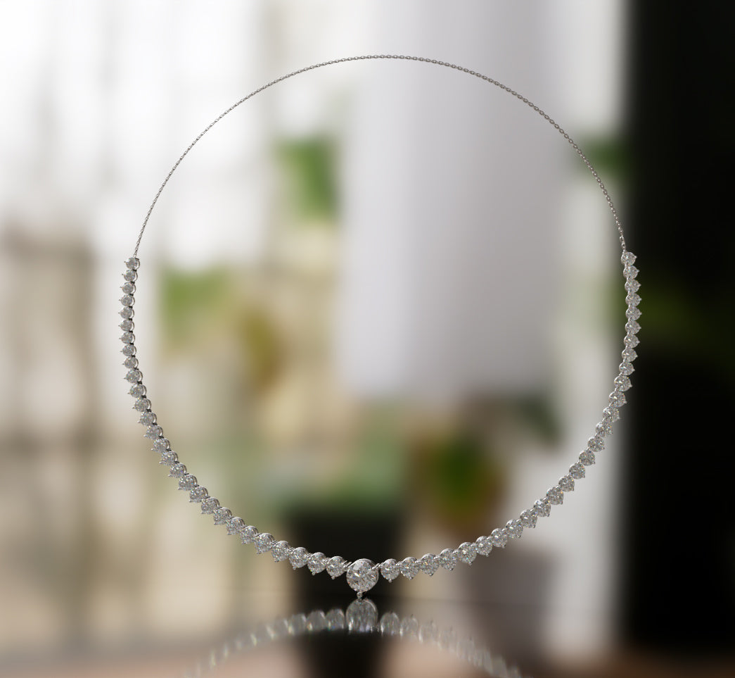 Three Prongs Tapered Diamond Tennis Necklace image 4