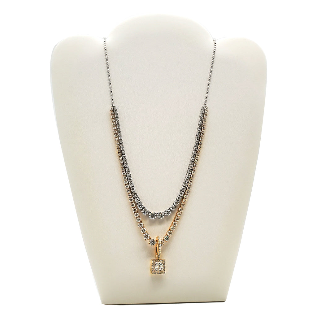 Double Row Tennis Necklace with Pendant image 5