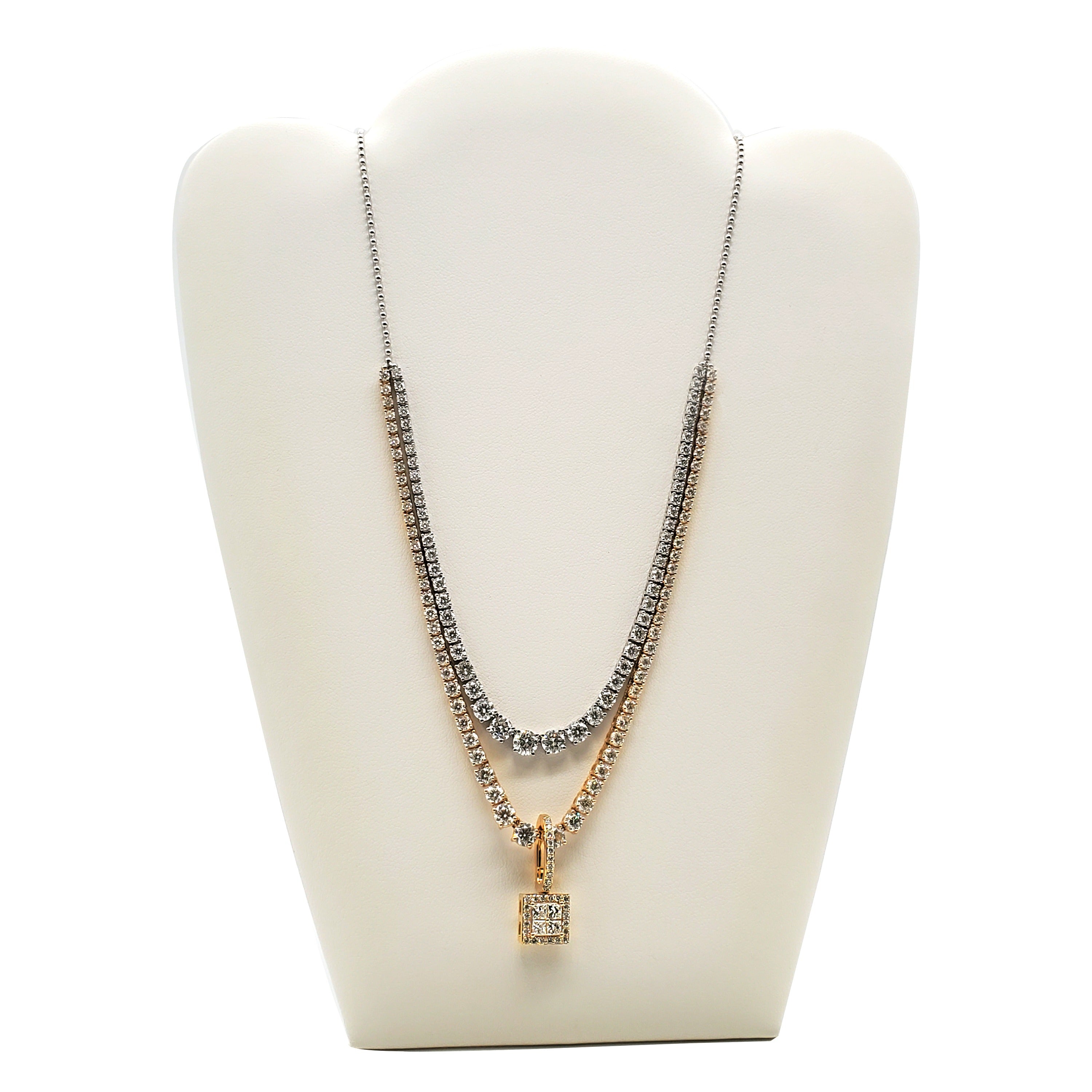 Double Row Tennis Necklace with Pendant image 5