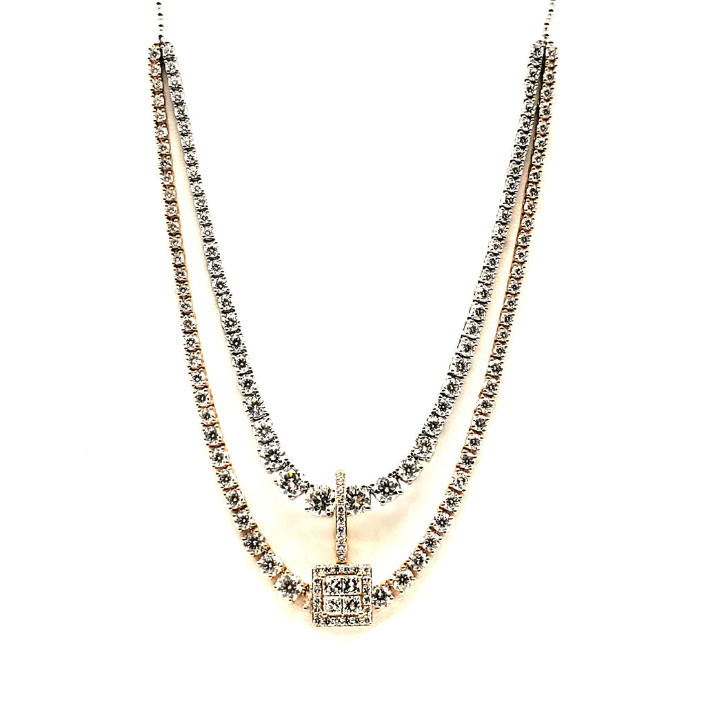 Double Row Tennis Necklace with Pendant image 0