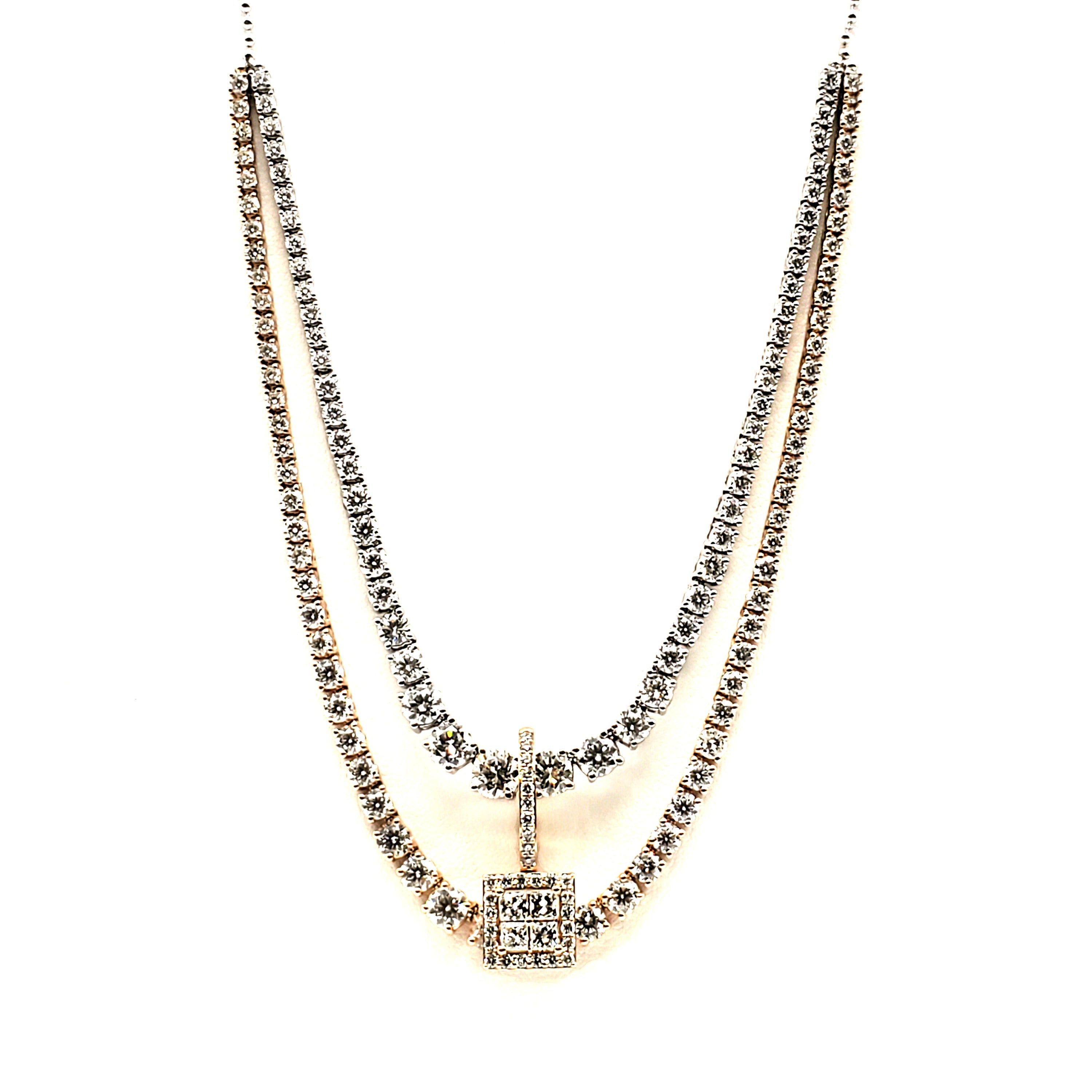 Double Row Tennis Necklace with Pendant image 0