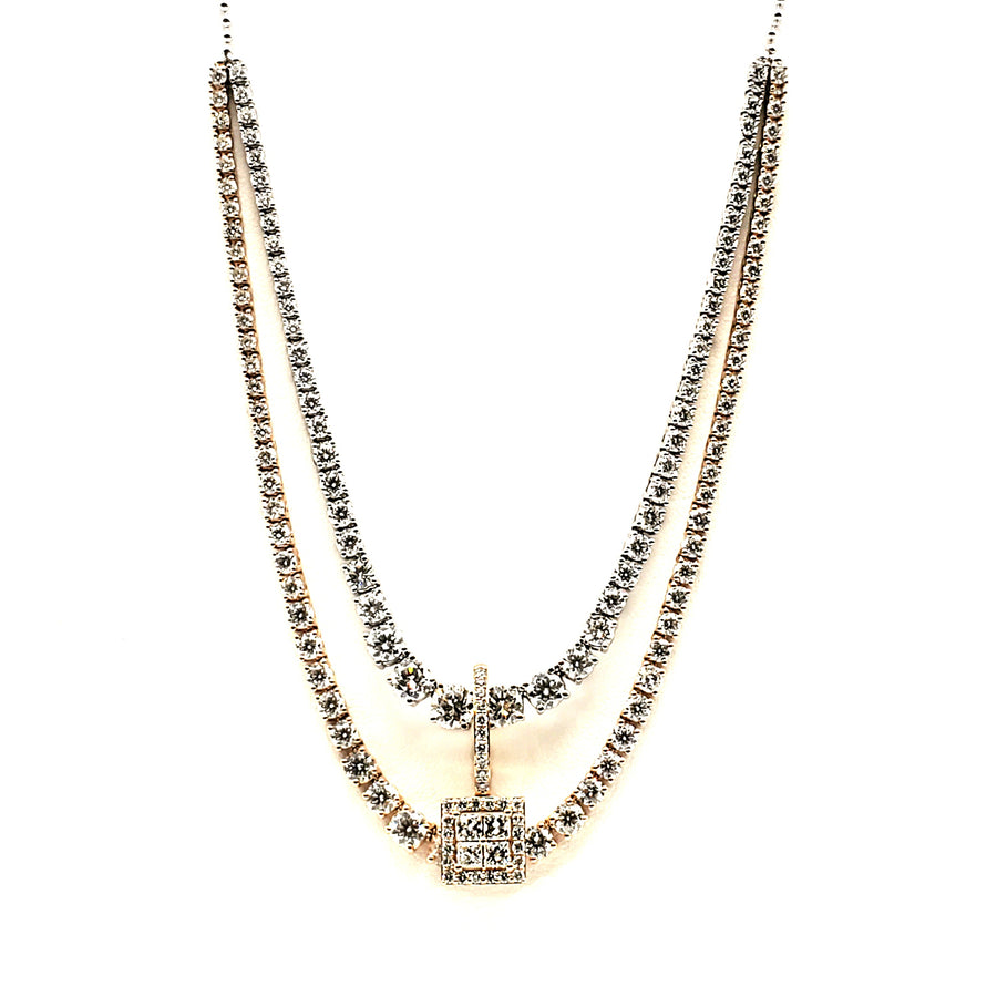 Double Row Tennis Necklace with Pendant
